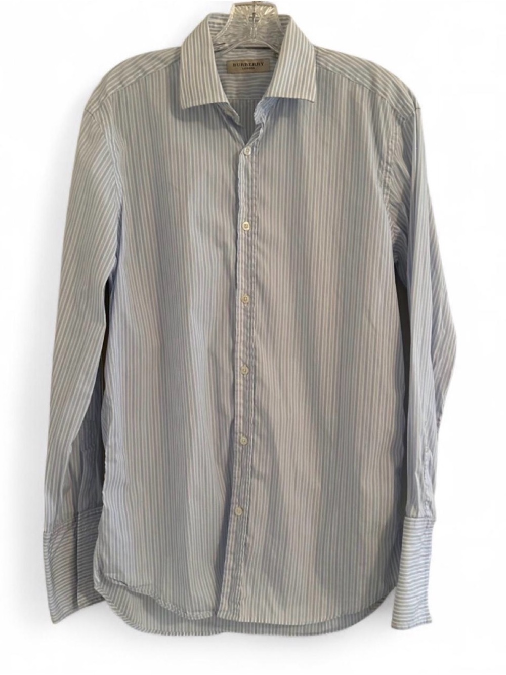 Burberry London Blue Striped Button Up Dress Shirt French Cuffs Men’s 16-41 Sz L